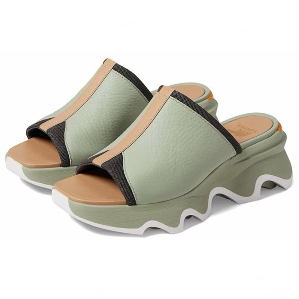 Sorel Women's Kinetic Impact Slip-On Wedge Slide Sandals Safari Green Size 10.5